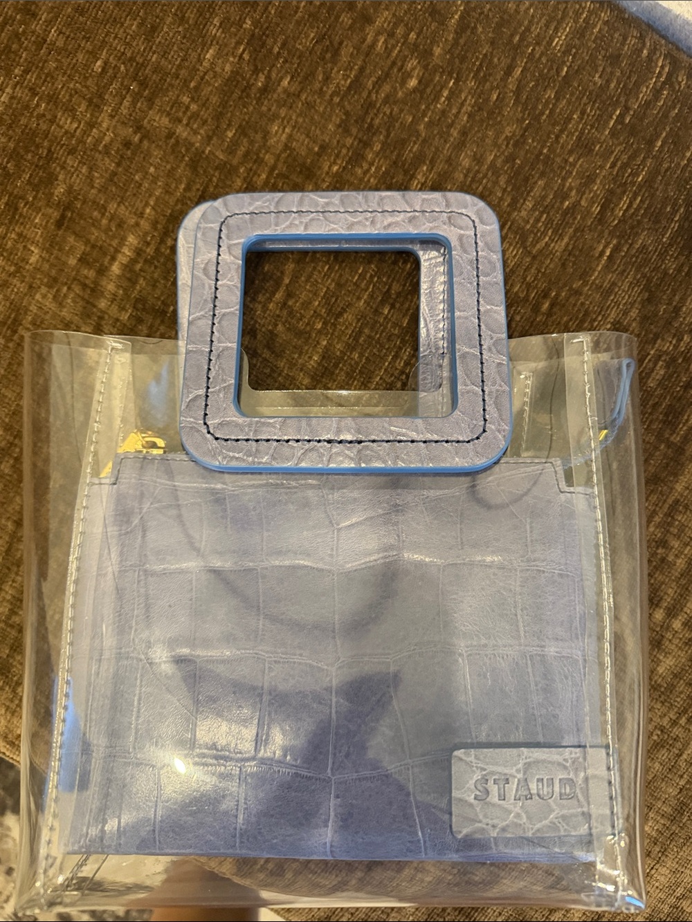 STAUD Clear Tote with Light Blue Croc-Embossed Pouch
